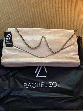 Rachel Zoe Shimmery Blush Pink Envelope Clutch with Chain